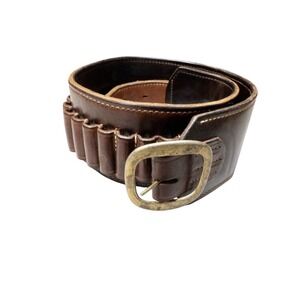 Vtg Bandolier Brown Leather Gun Belt Utility Tactical Mens 42 Adjustable Brass